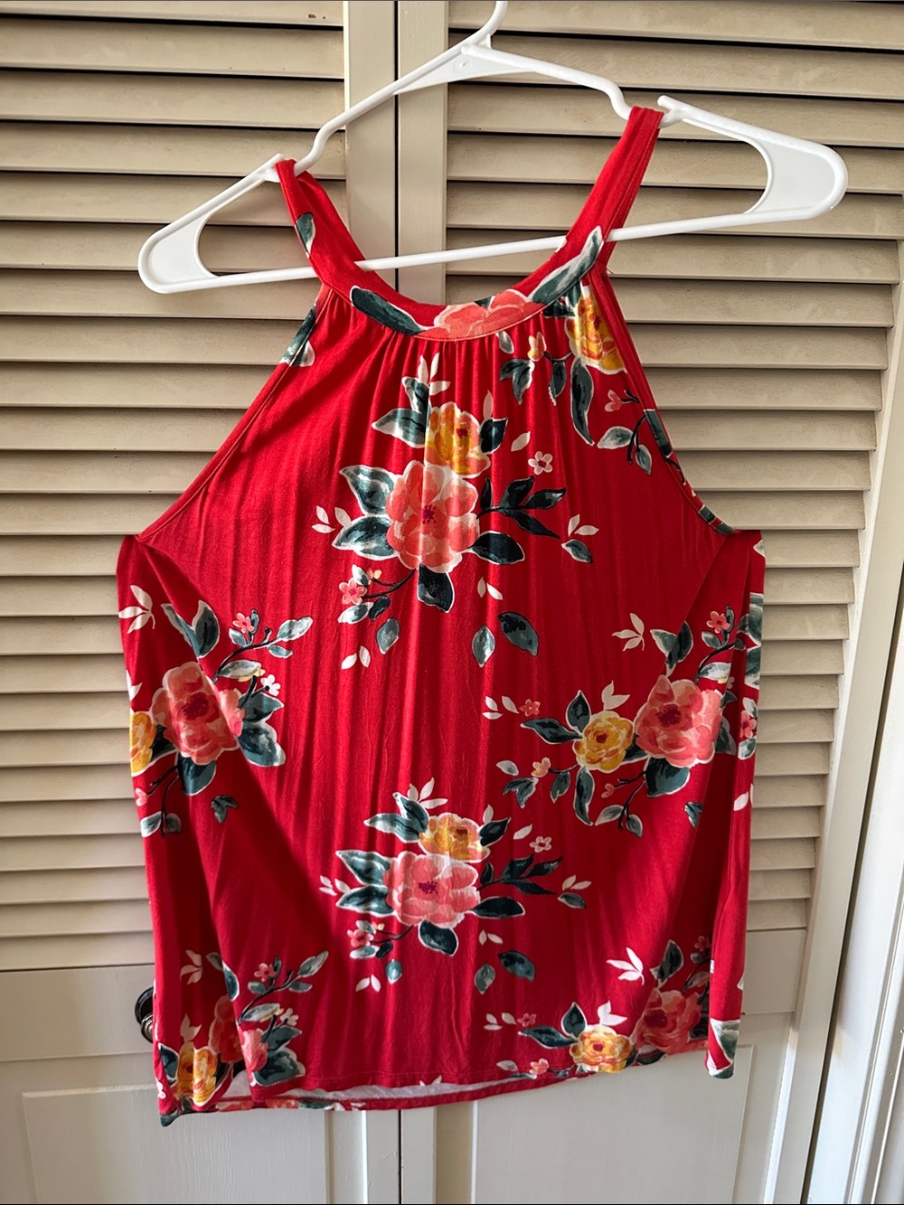 Market & Spruce Red Floral High-Neck Tank